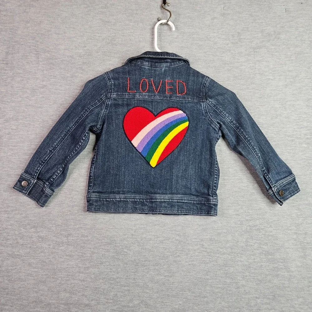 Hanna Andersson Girls Denim Jacket Size 5 110cm Cherry Cupcake Patch